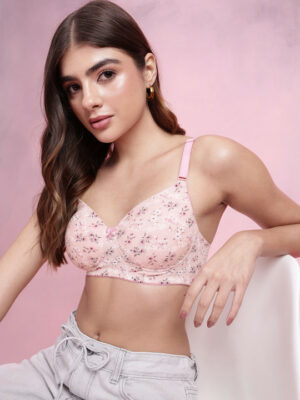 Floral Printed Full Coverage Lightly Padded Bra - Pink