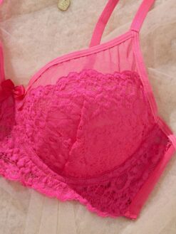 Hot Pink Sheer Lace Push Up Bra
