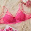 Hot Pink Sheer Lace Push Up Bra