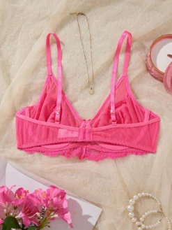Hot Pink Sheer Lace Push Up Bra