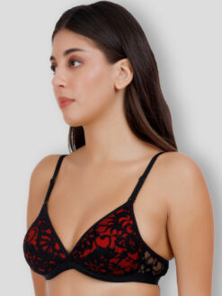 Net Embroided Half Coverage Lightly Padded Bra