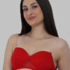 Net Embroided Half Coverage Lightly Padded Bra - Red