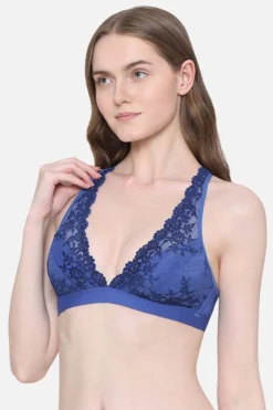 Non Padded Bridal Wear Medium coverage Lace Bralette - Dark Blue