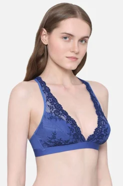 Non Padded Bridal Wear Medium coverage Lace Bralette - Dark Blue