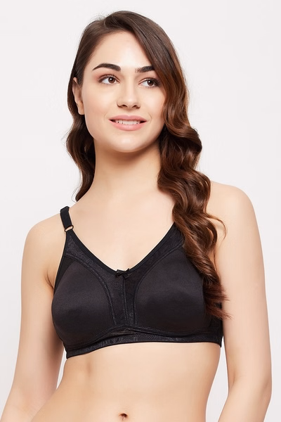 Non-Padded Non-Wired Spacer Cup Full Figure Bra in Black - Cotton