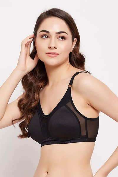 Non-Padded Non-Wired Spacer Cup Full Figure Bra in Black - Cotton