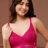 Non-Padded Wired Full Coverage Longline Bralette in Hot Pink - Lace