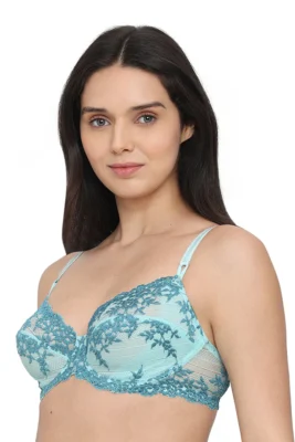 Non Padded Wired Medium coverage Fashion Bra - Aqua
