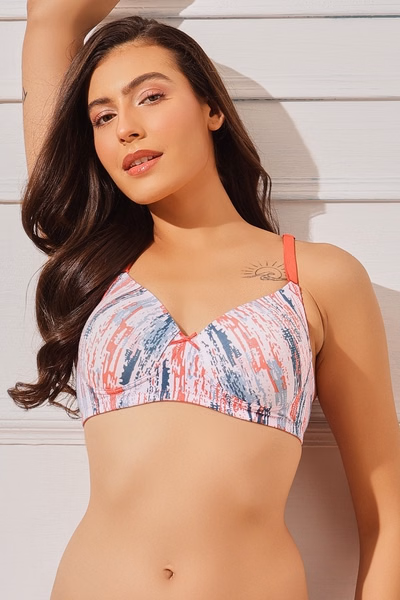 Non-Wired Full Coverage Abstract Print Multiway T-shirt Bra in Multicolour - Cotton