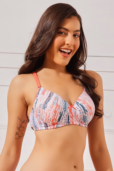 Non-Wired Full Coverage Abstract Print Multiway T-shirt Bra in Multicolour - Cotton