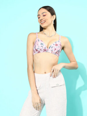 Pink Floral Full Coverage Lightly Padded Bra