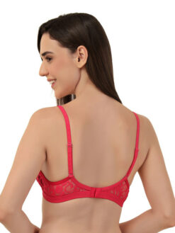 Women Rose Net Lightly Padded Half Coverage Plunge Bra