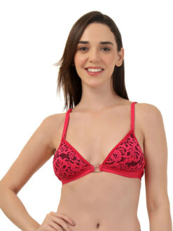 Women Rose Net Lightly Padded Half Coverage Plunge Bra