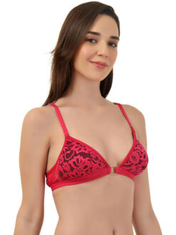 Women Rose Net Lightly Padded Half Coverage Plunge Bra