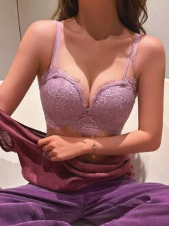 Women's Purple Lace Underwear Anti Sagging Sexy Lingerie Bra