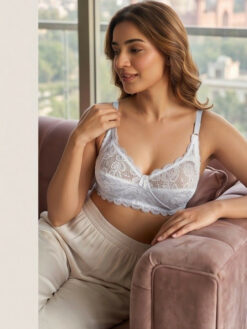 Full Coverage White Floral Bra