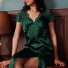 Chic Basic Padded Night Dress in Dark Green - Satin