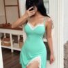 Dream Adore Lace Trim Spaghetti Strap Nightgown With Side Slit