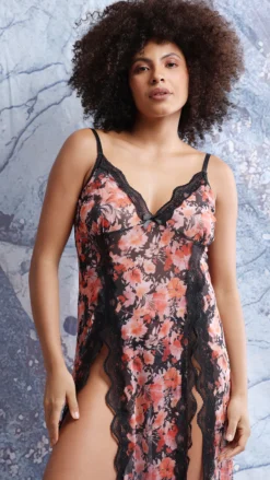 Floral Printed Net Long Nightdress