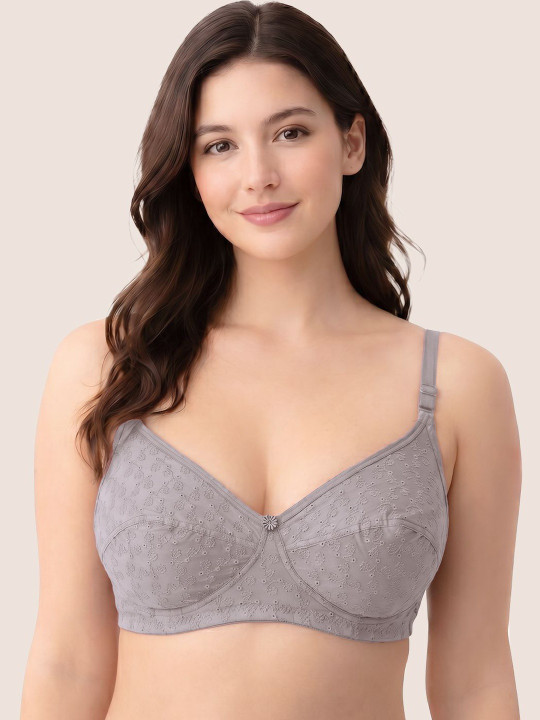 Full Coverage Grey Floral Bra