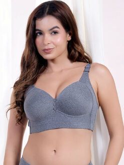 Full Coverage Lightly Padded Cotton Bra - Grey