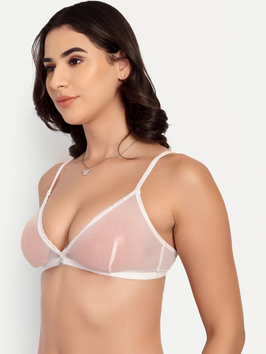 Full Coverage White Net Bra
