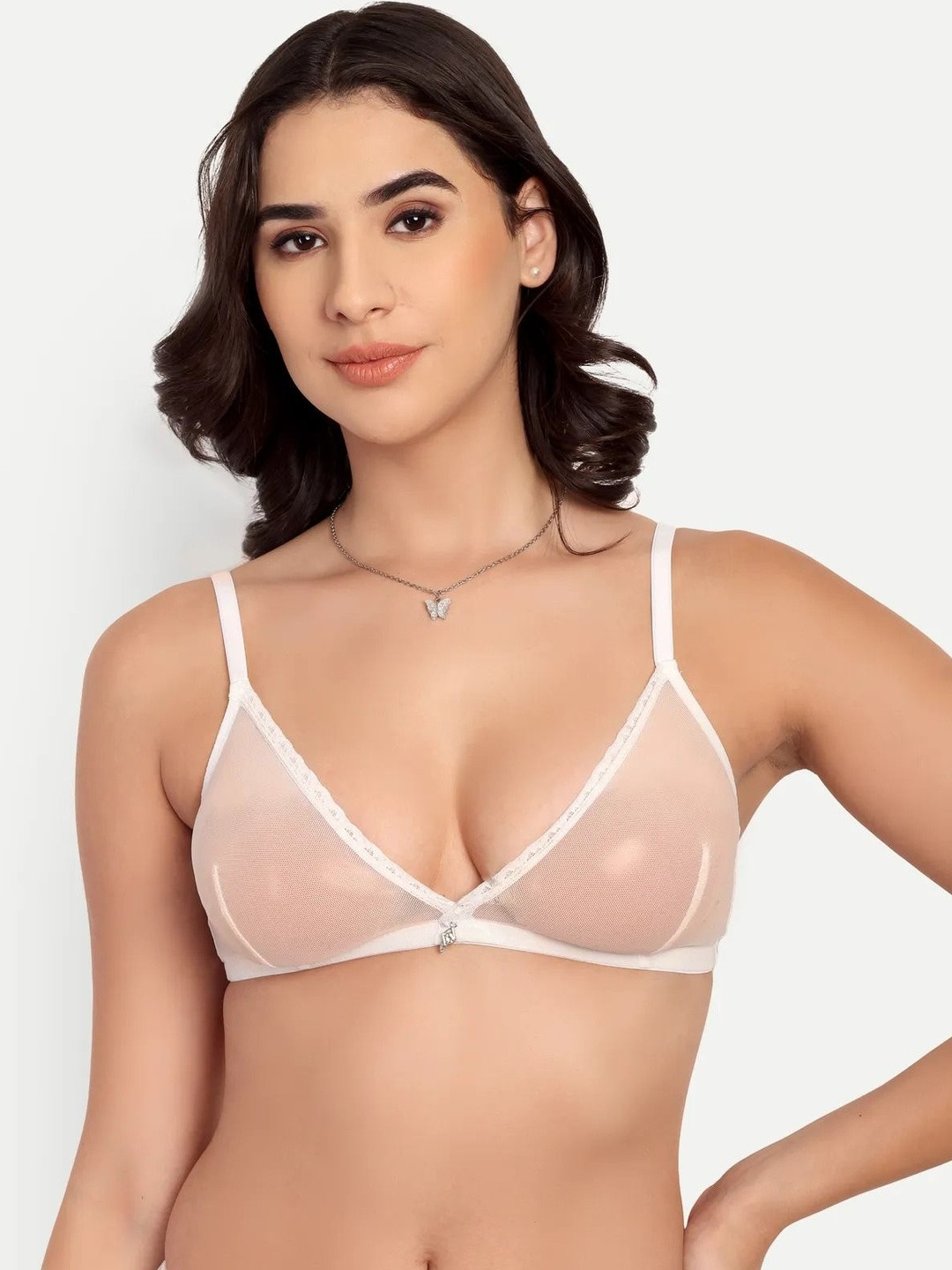 Full Coverage White Net Bra