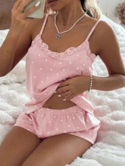 Knitted Rib Fabric Heart Print Patchwork Nightdress