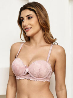 Mauve Underwired Polyester Balconette Embellished Bra