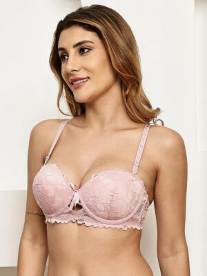 Mauve Underwired Polyester Balconette Embellished Bra
