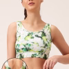 Medium Impact Marble Print Sports Bra in Green with Removable Cups
