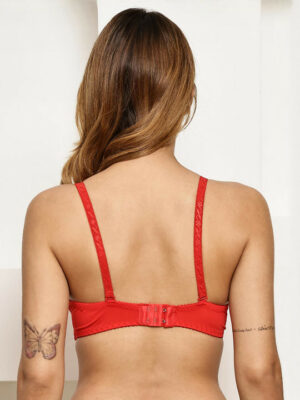 Red Underwired Polyester T-shirt Embellished Bra