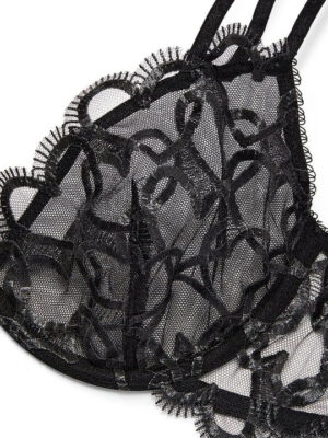 Sexy Shimmer Heart Embroidery Low-Cut Demi Embellished Bra