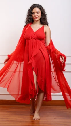 Sheer Mesh Long Nighty & Robe Set