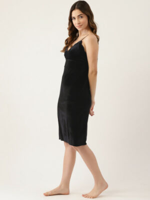 Women Black Silk Solid Baby Doll Nighty