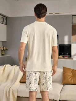 CoupledUp Cute Bear Print Ribbed Casual Men Pajama Set