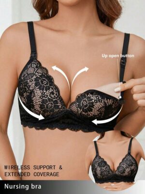 Elegant Solid Color Lace Nursing Bra