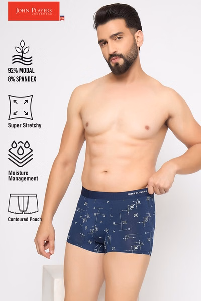 John Players Geometric Print Trunk in Navy Colour - Modal