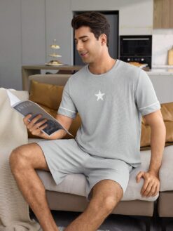 Men's Colorblock Patchwork Short Sleeve & Shorts Loungewear Set