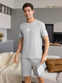 Men's Colorblock Patchwork Short Sleeve & Shorts Loungewear Set