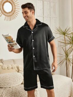 Solid Black Satin Men's Homewear Set
