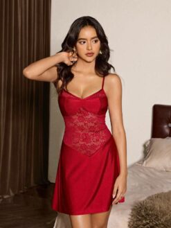 Women's Dark Red Mature Elegant Sexy Lace Nighty