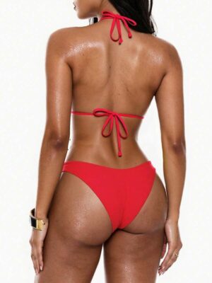 Women's Solid Color Halter Tie Sexy Bikini Set