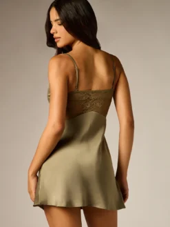AiiRZ Satin Mini Slip Dress With Floral Lace Panels