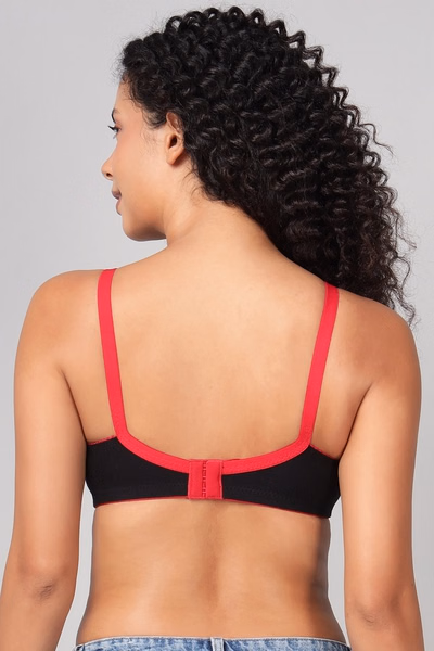 Cotton & Lace Non-Padded Non-Wired Full Coverage Bra in Black