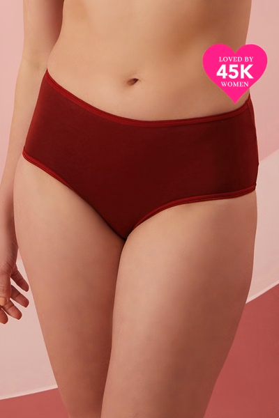 High Waist Hipster Panty in Maroon - Cotton