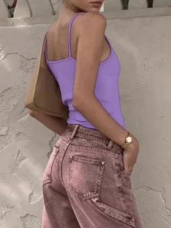 INAWLY Women's Solid Ruched Slim Fit Casual Camisole Tank Top