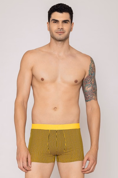 John Players Striped Cotton Trunk in Mustard Colour