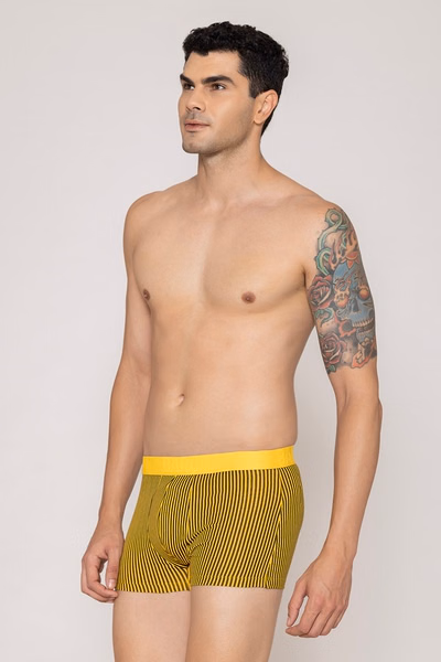 John Players Striped Cotton Trunk in Mustard Colour