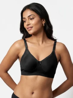 Non Padded Wirefree Casual Hi-Support No-Sag Coverage Everyday Bra - Black